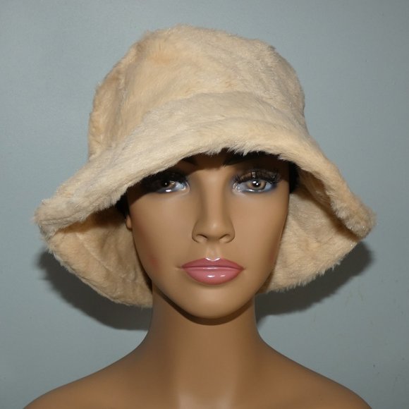 Fabulous! Fun Stylish Fashionable Faux Fur Bucket Hat Tan - Picture 6 of 9